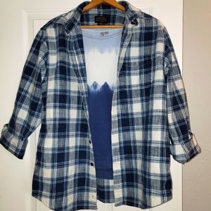Pendelton flannel shirt with a long sleeve New Direction tee.